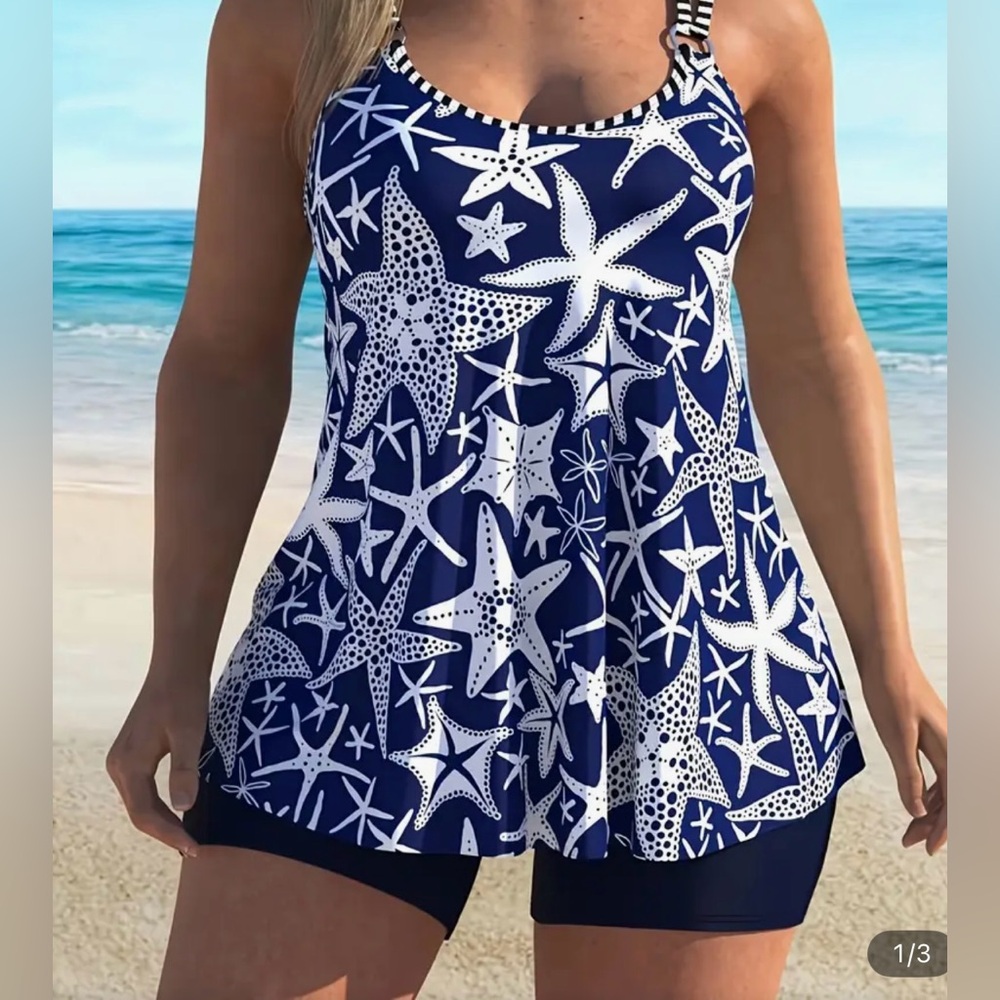 NEW 2 piece Swim Tankini Set Starfish Print #SW-T2-0028